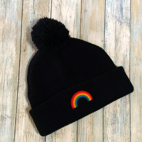 Aviator Nation Accessories - Aviator Nation puffball snow beanie hat with rainbow